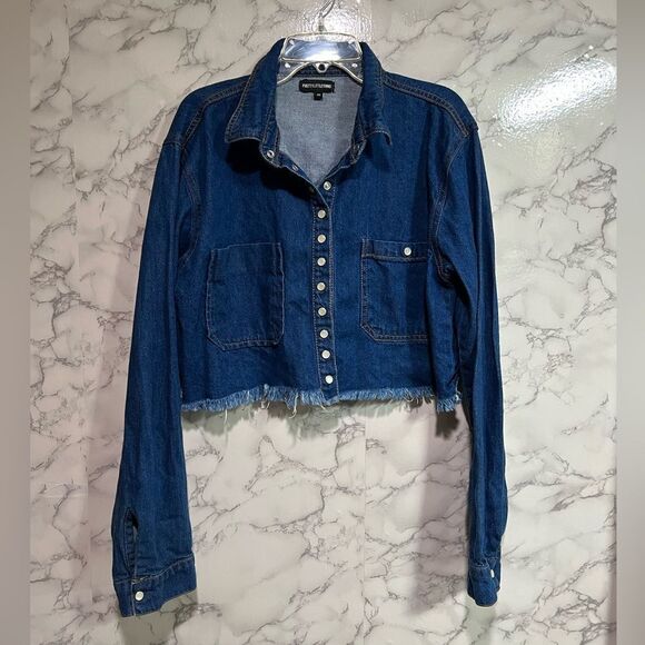 Pretty Little Thing Denim Cropped Jacket Size 10 - Picture 4 of 13